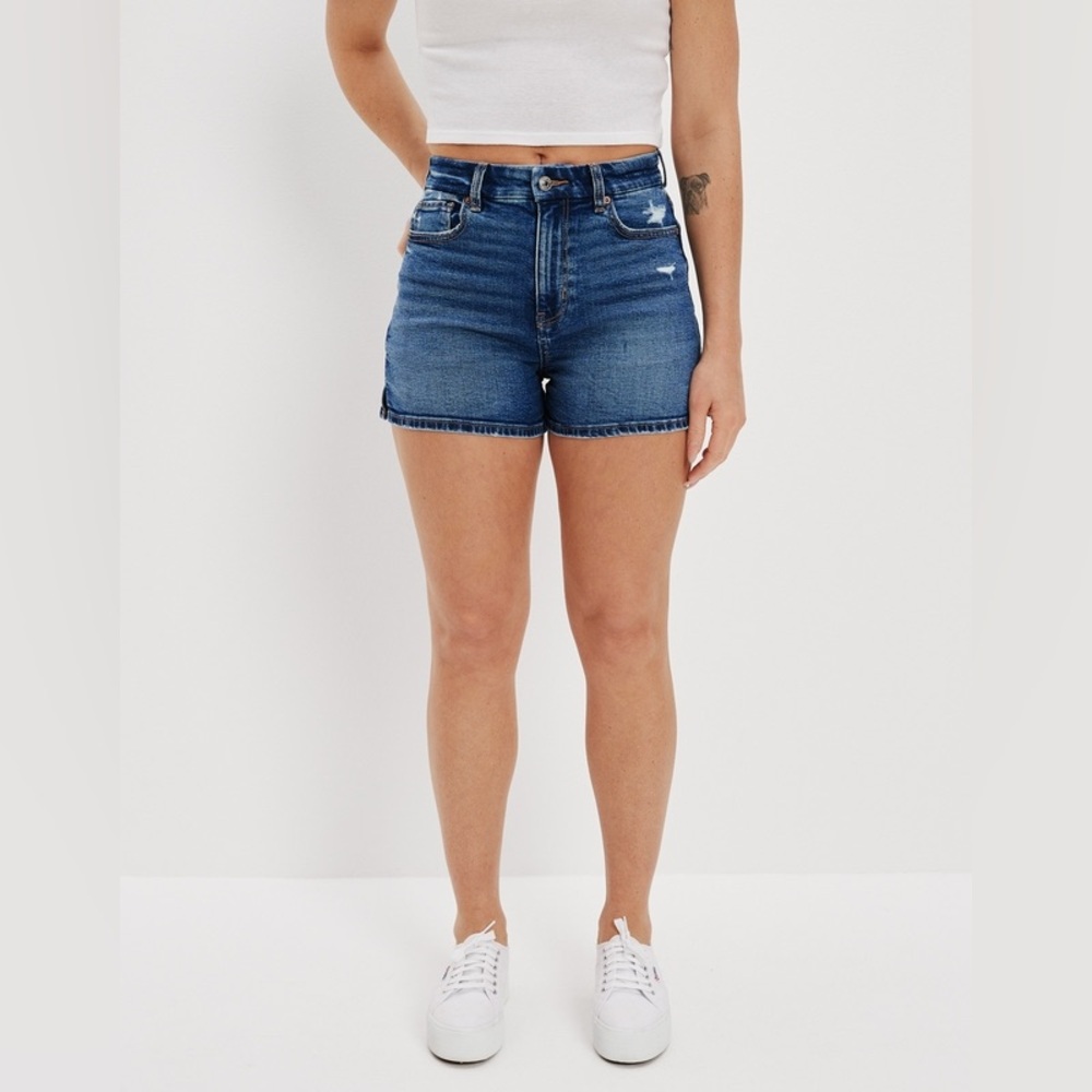AE STRETCH CURVY DENIM MOM SHORTS
